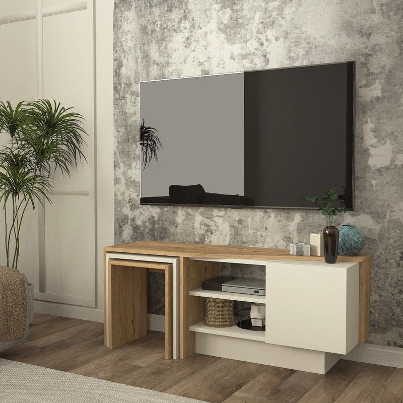 Home Canvas Rodega TV Stand with Nesting Table – Sepet Sandstone Finish | Upto 55 inch TV - Image 4